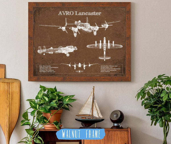 20" x 16" / Walnut Frame Cutler West AVRO Lancaster UK Heavy Bomber Blueprint Original Military Wall Art