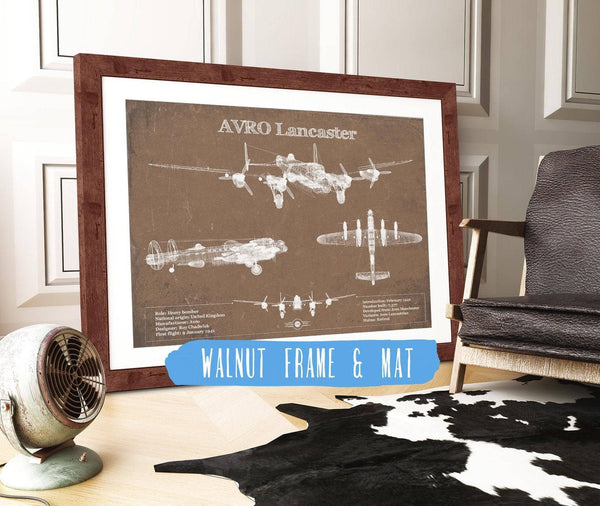 20" x 16" / Walnut Frame & Mat Cutler West AVRO Lancaster UK Heavy Bomber Blueprint Original Military Wall Art