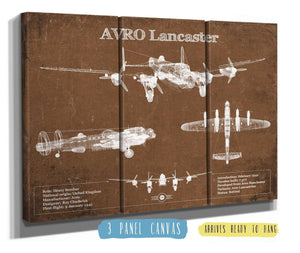 36" x 24" / 3 Panel Canvas Wrap Cutler West AVRO Lancaster UK Heavy Bomber Blueprint Original Military Wall Art
