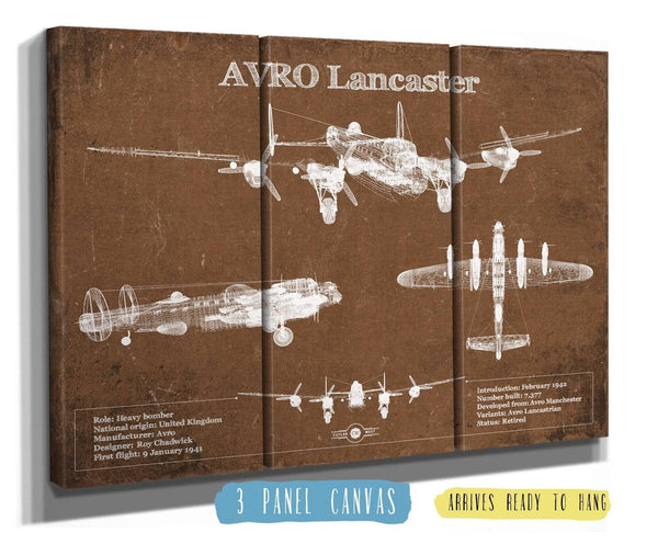 36" x 24" / 3 Panel Canvas Wrap Cutler West AVRO Lancaster UK Heavy Bomber Blueprint Original Military Wall Art