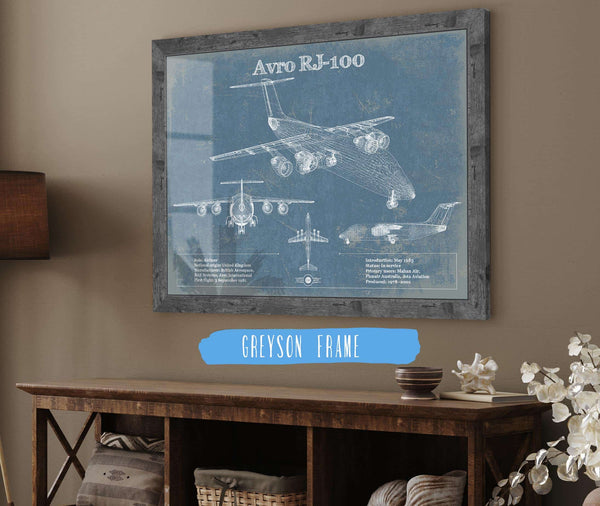 14" x 11" / Greyson Frame Cutler West Avro RJ-100 British Aerospace 146 Vintage Aviation Blueprint Print