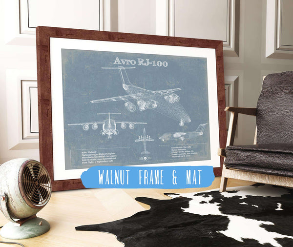 20" x 16" / Walnut Frame & Mat Cutler West Avro RJ-100 British Aerospace 146 Vintage Aviation Blueprint Print