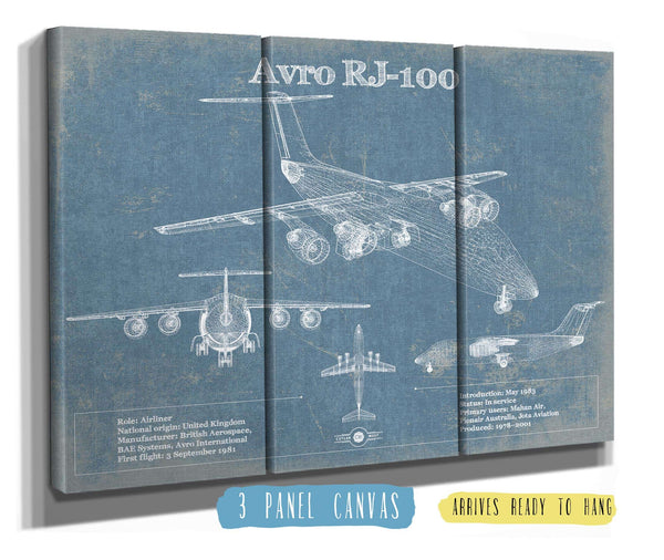 36" x 24" / 3 Panel Canvas Wrap Cutler West Avro RJ-100 British Aerospace 146 Vintage Aviation Blueprint Print