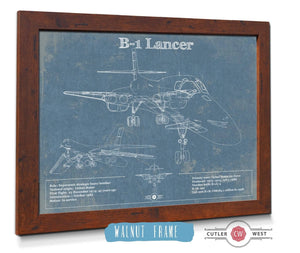 20" x 16" / Walnut Frame Cutler West B-1 Bomber Patent Blueprint Original Military Wall Art