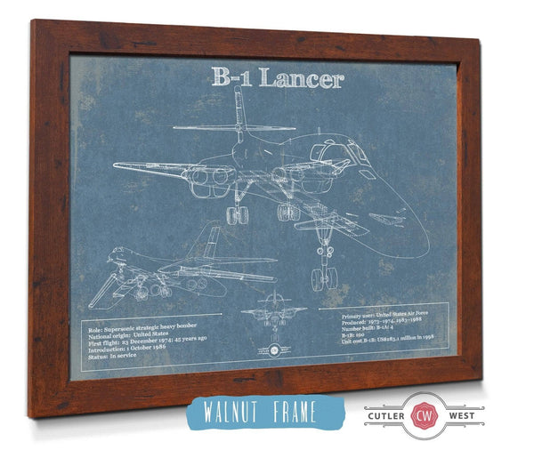 20" x 16" / Walnut Frame Cutler West B-1 Bomber Patent Blueprint Original Military Wall Art