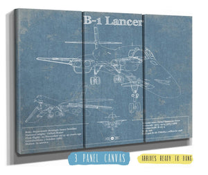 36" x 24" / 3 Panel Canvas Wrap Cutler West B-1 Bomber Patent Blueprint Original Military Wall Art