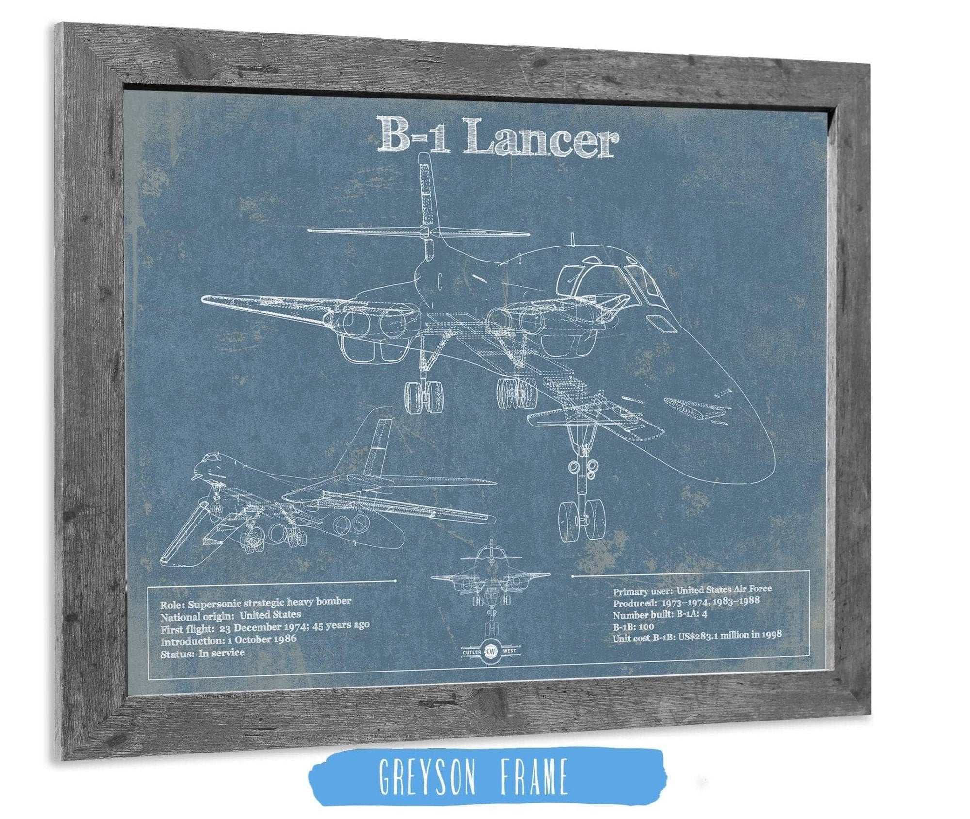 Cutler West Military Aircraft B-1 Bomber Patent Blueprint Original Military Wall Art