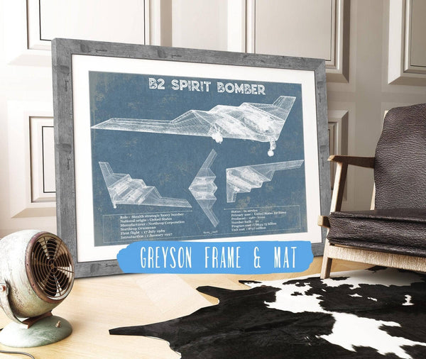 14" x 11" / Greyson Frame & Mat Cutler West B2 Bomber Patent Blueprint Original Design Wall Art