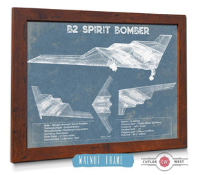 20" x 16" / Walnut Frame Cutler West B2 Bomber Patent Blueprint Original Design Wall Art
