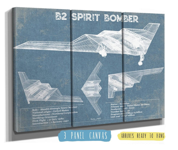 36" x 24" / 3 Panel Canvas Wrap Cutler West B2 Bomber Patent Blueprint Original Design Wall Art