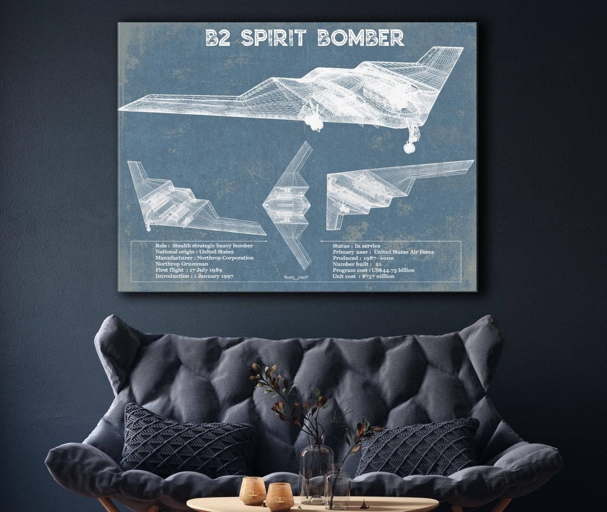 Cutler West Military Aircraft B2 Bomber Patent Blueprint Original Design Wall Art