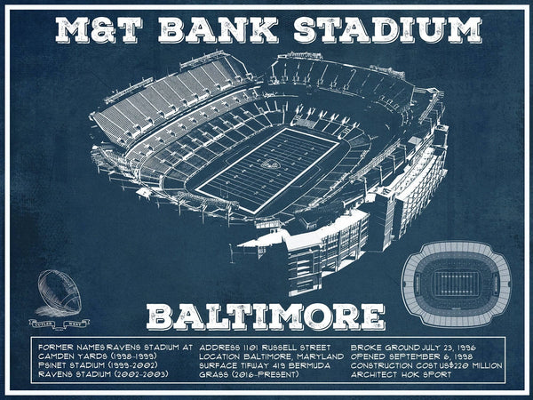 14" x 11" / Unframed Cutler West Baltimore Ravens - M&T Bank Stadium - Vintage Football Print