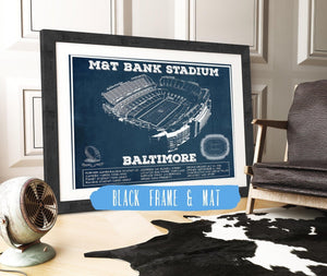 20" x 16" / Black Frame & Mat Cutler West Baltimore Ravens - M&T Bank Stadium - Vintage Football Print