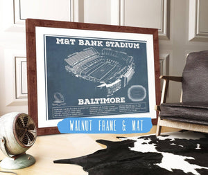 20" x 16" / Walnut Frame & Mat Cutler West Baltimore Ravens - M&T Bank Stadium - Vintage Football Print