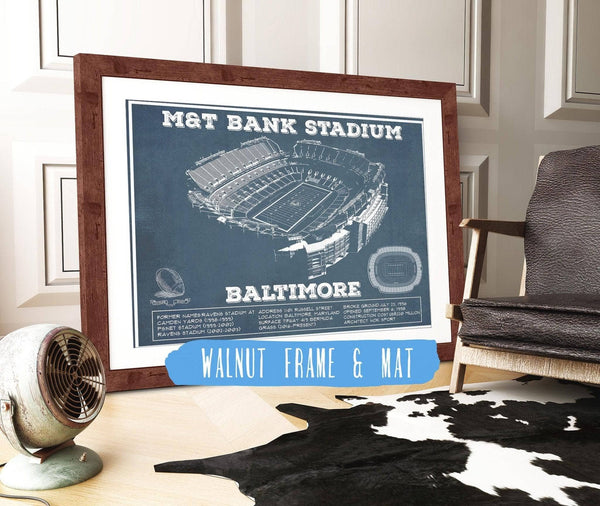 20" x 16" / Walnut Frame & Mat Cutler West Baltimore Ravens - M&T Bank Stadium - Vintage Football Print