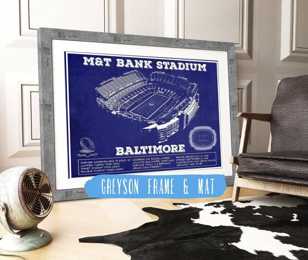 14" x 11" / Greyson Frame & Mat Cutler West Baltimore Ravens - M&T Bank Stadium - Vintage Football Team Color Print