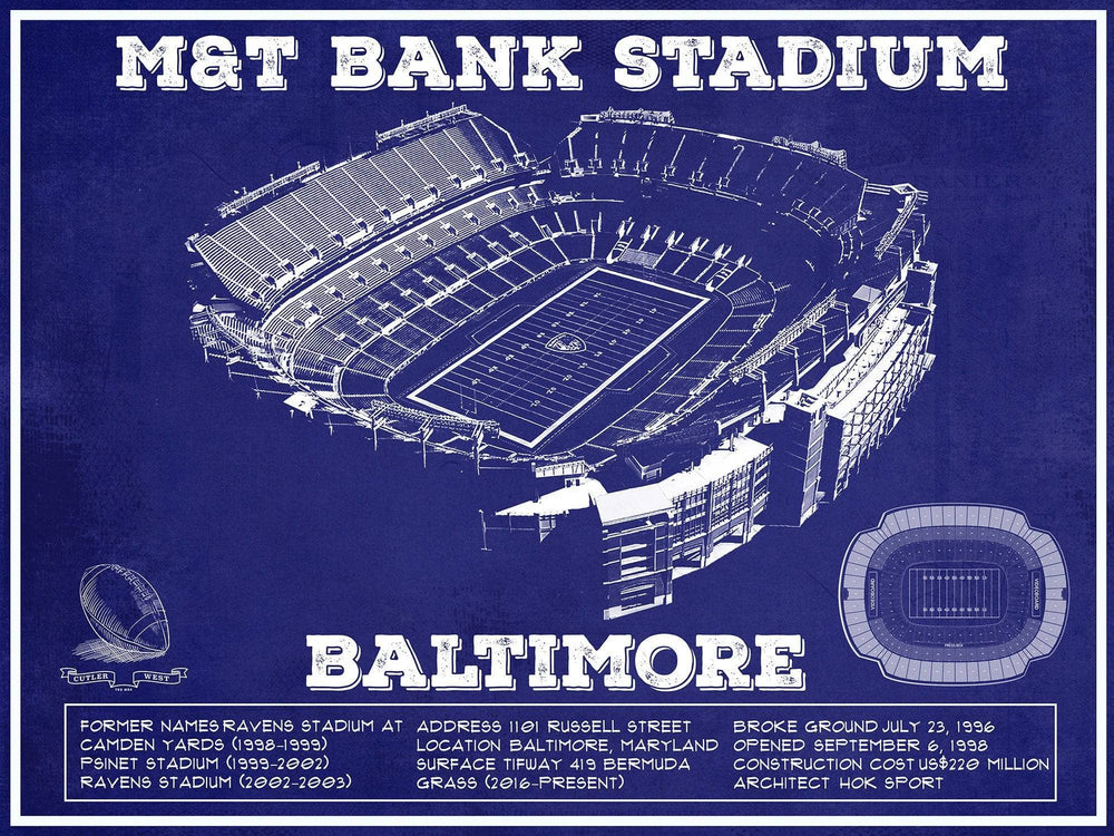 14" x 11" / Stretched Canvas Wrap Cutler West Baltimore Ravens - M&T Bank Stadium - Vintage Football Team Color Print