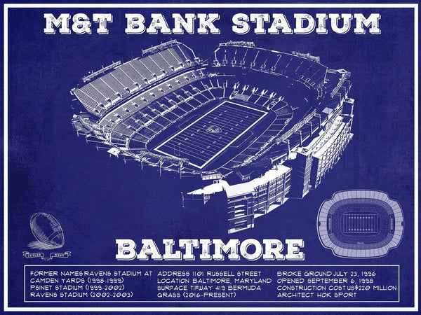 14" x 11" / Unframed Cutler West Baltimore Ravens - M&T Bank Stadium - Vintage Football Team Color Print
