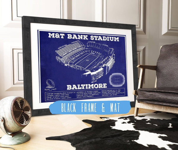 20" x 16" / Black Frame & Mat Cutler West Baltimore Ravens - M&T Bank Stadium - Vintage Football Team Color Print