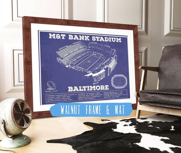 20" x 16" / Walnut Frame & Mat Cutler West Baltimore Ravens - M&T Bank Stadium - Vintage Football Team Color Print