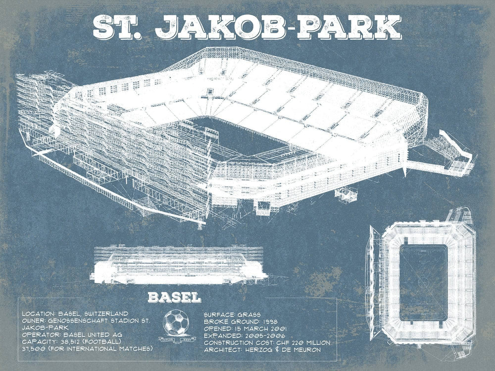 14" x 11" / Stretched Canvas Wrap Cutler West Basel Football Club St. Jakob Park Soccer Print