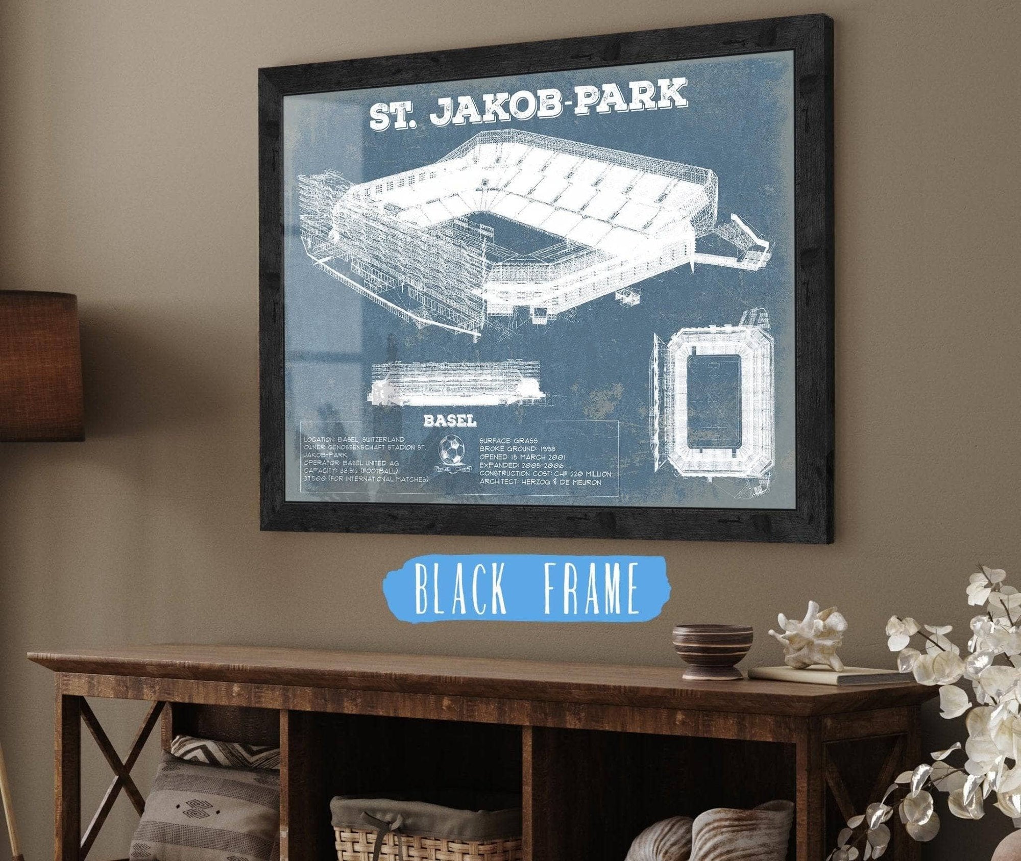 20" x 16" / Black Frame Cutler West Basel Football Club St. Jakob Park Soccer Print