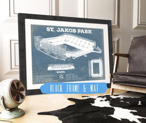20" x 16" / Black Frame & Mat Cutler West Basel Football Club St. Jakob Park Soccer Print