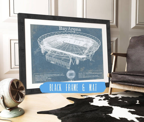 20" x 16" / Black Frame & Mat Cutler West BayArena Bayer Football Soccer Stadium Print