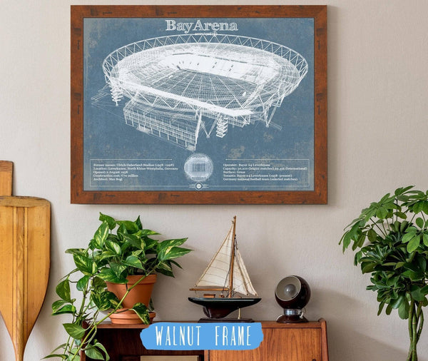 20" x 16" / Walnut Frame Cutler West BayArena Bayer Football Soccer Stadium Print