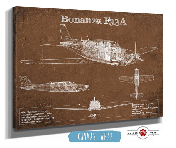 Cutler West Beechcraft Bonanza F33A Vintage Blueprint Airplane Print