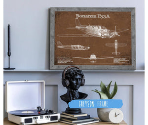 Cutler West Beechcraft Bonanza F33A Vintage Blueprint Airplane Print