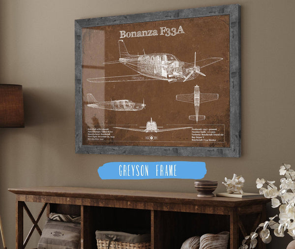 Cutler West Beechcraft Bonanza F33A Vintage Blueprint Airplane Print