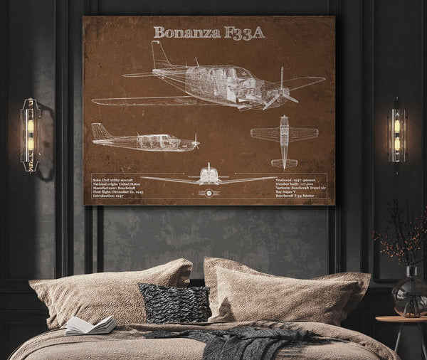 Cutler West Beechcraft Bonanza F33A Vintage Blueprint Airplane Print
