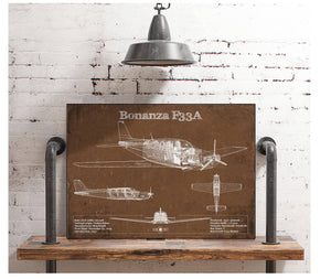 Cutler West Beechcraft Bonanza F33A Vintage Blueprint Airplane Print