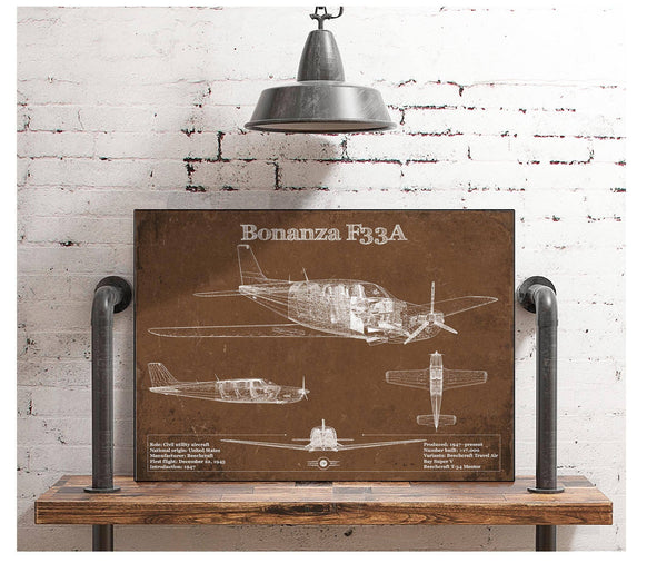Cutler West Beechcraft Bonanza F33A Vintage Blueprint Airplane Print