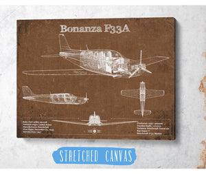 Cutler West Beechcraft Bonanza F33A Vintage Blueprint Airplane Print