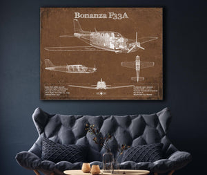 Cutler West Beechcraft Bonanza F33A Vintage Blueprint Airplane Print
