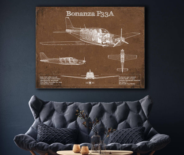 Cutler West Beechcraft Bonanza F33A Vintage Blueprint Airplane Print
