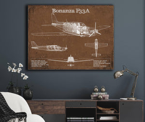 Cutler West Beechcraft Bonanza F33A Vintage Blueprint Airplane Print