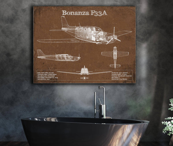 Cutler West Beechcraft Bonanza F33A Vintage Blueprint Airplane Print