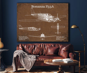 Cutler West Beechcraft Bonanza F33A Vintage Blueprint Airplane Print