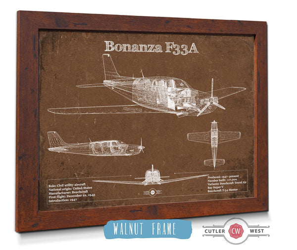 Cutler West Beechcraft Bonanza F33A Vintage Blueprint Airplane Print