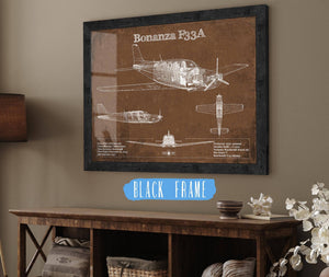 20" x 16" / Black Frame Cutler West Beechcraft Bonanza F33A Vintage Blueprint Airplane Print