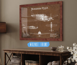 20" x 16" / Walnut Frame Cutler West Beechcraft Bonanza F33A Vintage Blueprint Airplane Print