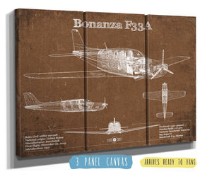 36" x 24" / 3 Panel Canvas Wrap Cutler West Beechcraft Bonanza F33A Vintage Blueprint Airplane Print