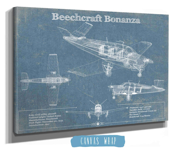 Cutler West Beechcraft Bonanza Vintage Blueprint Airplane Print