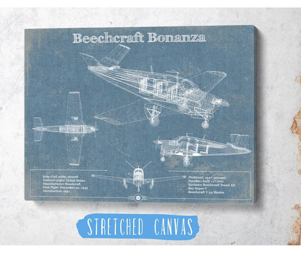 Cutler West Beechcraft Bonanza Vintage Blueprint Airplane Print
