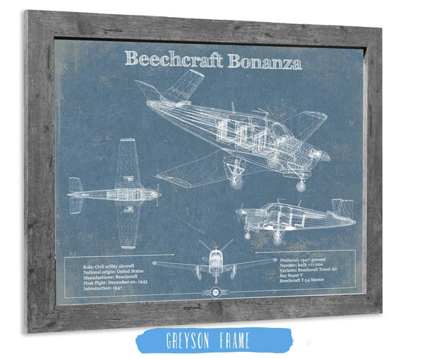 14" x 11" / Greyson Frame Cutler West Beechcraft Bonanza Vintage Blueprint Airplane Print