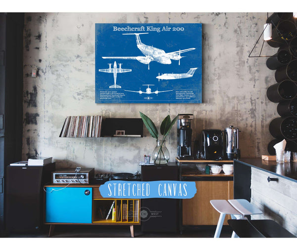 Cutler West Beechcraft Super King Air Model 200 and 300 Series Vintage Blueprint Airplane Print