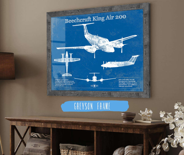 14" x 11" / Greyson Frame Cutler West Beechcraft Super King Air Model 200 and 300 Series Vintage Blueprint Airplane Print